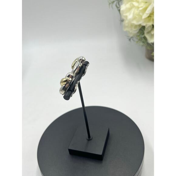 Rigoberto Designer Puffy Modernist Sterling14k Yellow Gold Center Clip Earrings - Picture 10 of 11